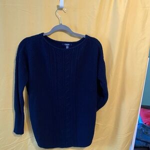 Chaps Navy Cable-Front Crewneck Sweater
